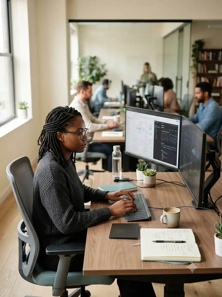 Modern engineering desk where production software ships