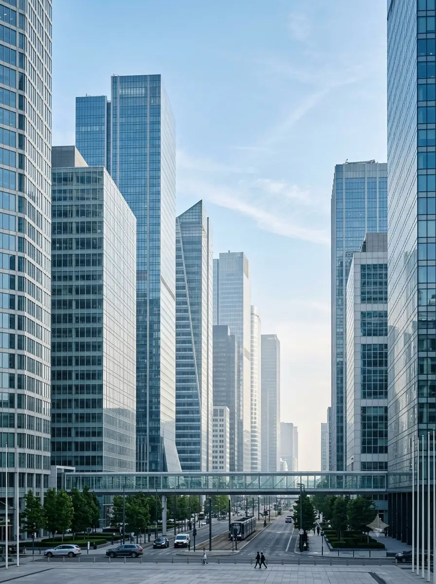 Modern city skyline representing global markets